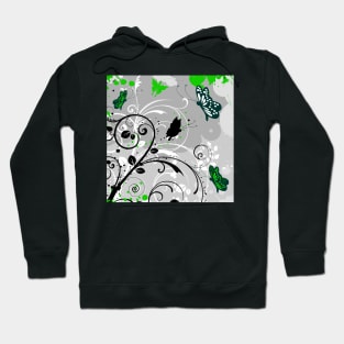 Floral Art Green Grey Butterfly Hoodie